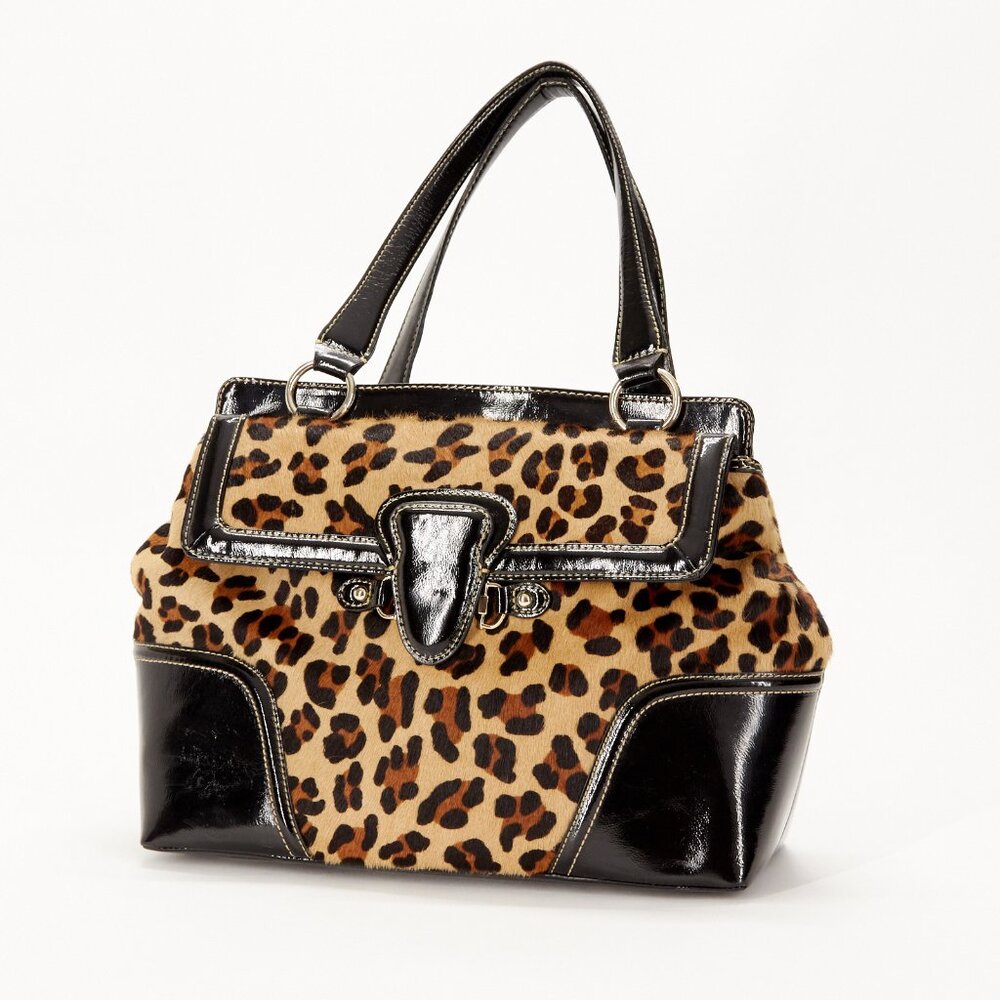 Talbots Leopard Print & Black Patent Leather Tote Bag